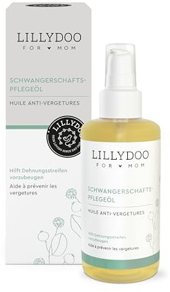 LILLYDOO Gravidolja, skonsam hudvård för babymagen och efter graviditeten, vegansk och parfymfri naturkosmetik, Dermatest är mycket bra, i högkvalitativ glasflaska (100 ml)