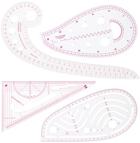 CINDALOG Clear Metric Sewing Ruler Set French Curve Pattern Ruler Kit for Beginners Tailors Designers Dress Makers Ruler Precision Quilting and DIY Supplies Perfect for Drawing, Craft, Sewing (4)