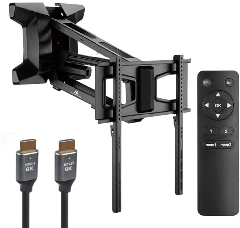 Maclean 37-70 Elektrische TV-Wandhalterung | Inkl. Fernbedienung und HDMI 2.1a Kabel 3m | Höhenverstellung | Zur Montage über dem Kamin | Max. VESA 600x400 | Bis 35kg | MC-891