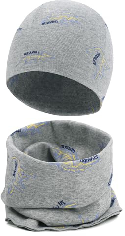 Cheerful Mario Cotone Berretto e Sciarpa Scaldacollo Coordinati per Bambini Modello Carino Neonato Cappello y Sciarpa Grigio 3-7 anni