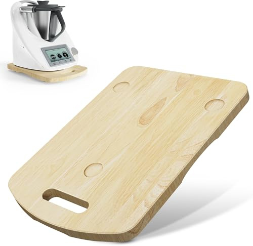 Cheerhom Thermomix TM6/TM5 Gleitbrett mit Universal Lenkrollen,Stabiles Gleitbrett für Thermomix TM6/TM5,Robustes Gleitbrett aus Gummibaumholz, Ergonomische Handgriffe,Einfach zu Bewegen,Holzfarbe