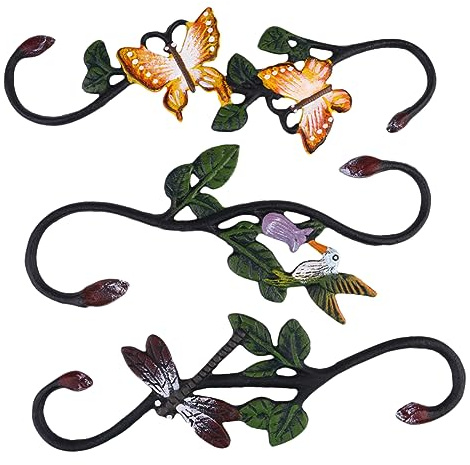 Garneck 3 Stücke Haken aus lackiertem Eisen Blumenampel-Eisenhaken Gartenhaken Vogel Kleiderhaken Pflanzenbügel Blumentopf Korb Libellenhaken für Wand Kunsthaken aus Eisen Gartenhalterung