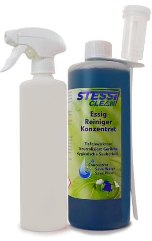 StessiClean Essigreiniger Konzentrat | 0,5 Liter | 1:100 | Küchenreiniger | Universalreiniger | Allzweckreiniger | Gastro | Sanitär | Entkalker | Badreiniger | mit Dosierhilfe Sprühflasche