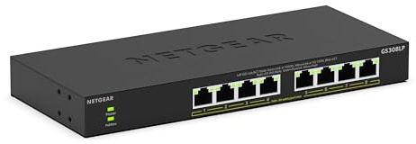 NETGEAR (GS308LP) Switch Essentials Gigabit 8 Ports Ethernet PoE NETGEAR - avec 8 PoE+ à 60 W, Mise à Niveau Possible, Montage sur Un Bureau ou au Mur
