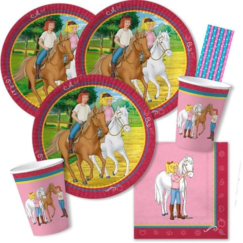 44-teiliges Party-Set - Bibi und Tina - Teller Becher Servietten Trinkhalme für 8 Kinder
