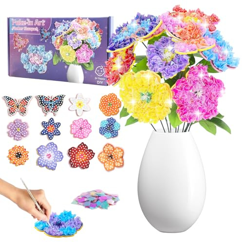 Bastelset Kinder ab 6-4-5 Jahre, Basteln Mädchen 7 8 9 10 Jahre, Geschenke für Mädchen Spielzeug Bastelkoffer Blumenstrauß mit Pailletten Kreativ Set für Kindergeburtstag Geburtztag Muttertag Geschenk