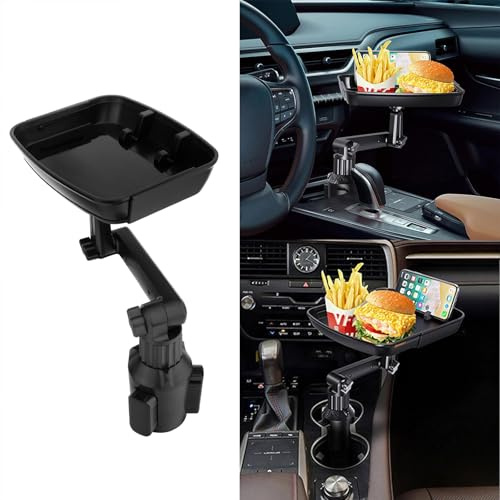 Twilight Garage Getränkehalter Autotisch,Auto Getränkehalter Expander,Auto Getränkehalter Tablett,3 in 1 Becherhalter Auto mit Verstellbarer Basis 360° Drehbares Essenstablett,Snack Tablett