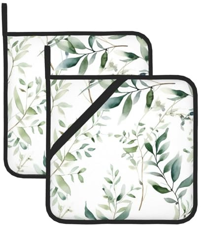 Set di 2 presine resistenti al calore da cucina, antiscivolo, fodera in cotone bianco naturale, ramoscelli per forno a microonde, cottura al forno, barbecue