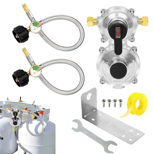 Régulateur Gaz Propane Deux Niveaux - Détendeur Sécurisé Flexible Court, Commutation Automatique | Système Alimentation Camping Véhicule Mobile, Branchement Bouteille Accessoires Remplaçables Durables