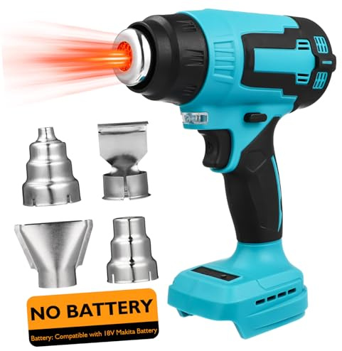 Toddmomy Cordless Handheld Hot Air Blower for Battery Fast Heating Electric Heater with Nozzles LED Light High Temperature Protection Portable Heat Gun for Automotive Film Wrapping and