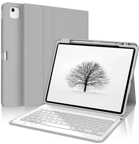 SENGBIRCH Funda de teclado para iPad Pro 12.9 6ª/5ª/4ª/3ª generación, teclado desmontable con diseño del Reino Unido, funda para iPad Air de 13 pulgadas 2025 M3/2024 M2, gris