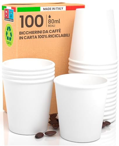 100 Bicchierini in Carta 80ml - Ecologici Biodegradabili Monouso - Bicchieri Piccoli Ideali per Caffè Bevande Calde e Asporto