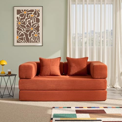 YINIX Divano Letto Pieghevole 160cm Matrimoniale, Divano Modulare Futon Boneless, Velluto a Coste con Telaio in Metallo, Materasso da Terra 2 Posti, Base Antiscivolo, Rivestimento Lavabile
