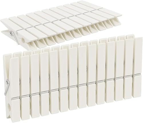 Mollette da Bucato in Plastica Bianche, Robuste e Resistenti, Antiruggine e Antimacchia, Grande Presa, 40 Pezzi