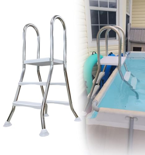 Poolstege ovanför marken, robust rostfritt stål, dubbelsidig 4 steg, slitstark anti-glid, stöder 250 kg