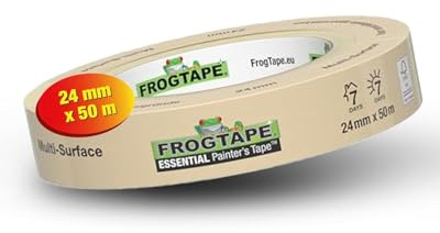 FrogTape Essential Malerband Innen & Außen, 24mm x 50m | Feinkrepp, Abklebeband, scharfe Kanten, 7 Tage ablösbar, FSC-zertifiziert, Kreppband