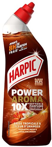 Harpic Gel WC Nettoyant Antibactérien Tropicale & Fleurs d’Oranger 750ml | Power Aroma - Surpuissant, Nettoie et parfume