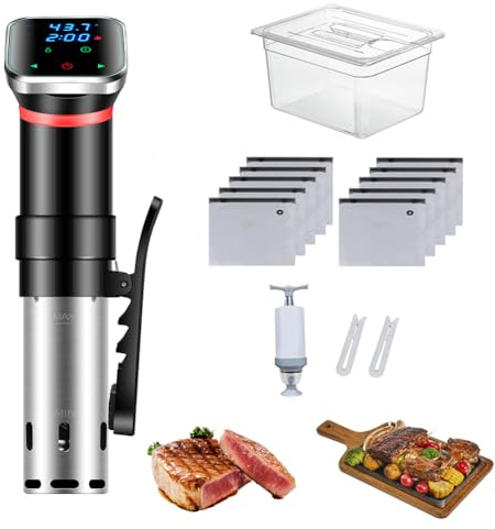 Sous vide-maskin, 1100 W precisionskokare nedsänkningscirkulator med utdragningspump, förseglad väska, klämma, LED-display för hemmatlagning