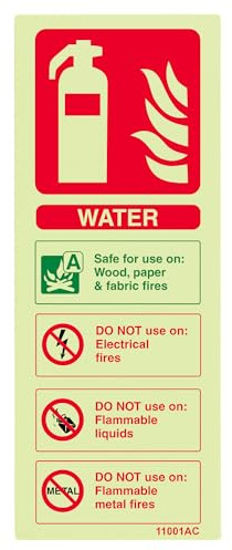 VSafety Panneau lumineux en vinyle autocollant pour extincteur d'eau 75 mm x 200 mm