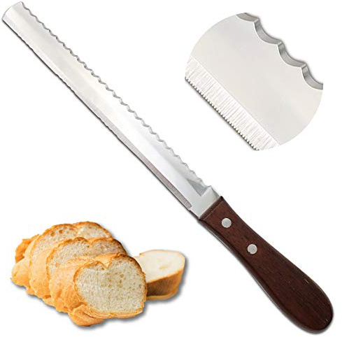 Serrated Bread Knife, 2in1 Double Sided [Made in Japan] Sharp 8 Inch Power Blade Japanese Bread Knife for Homemade Bread, Unique Design Bread Cutter