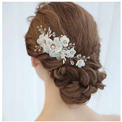HONEY BEAR Damen Brautschmuck Haare Blume Haarkämme für Hochzeit, Kristall Strass mit Simulierte Perlen Haarschmuck, MEHRWEG (Blume 3)
