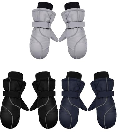 Hicarer 3 Pairs Kids Snow Mittens Waterproof Winter Ski Mittens Thicken Warm Gloves for 3-6 Years (Snowflake Style)