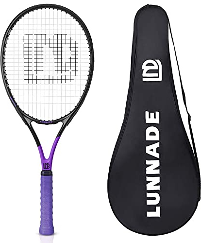 LUNNADE racchette da tennis per adulti da 27 pollici, racchette da tennis per la protezione contro le vibrazioni in fibra di carbonio, di peso leggero e prefissate, per i neodiplomati e i moderati