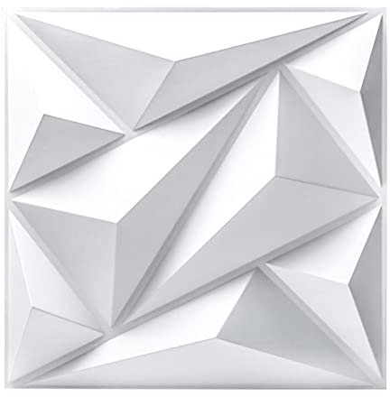 Art3dwallpanels Lot de 12 panneaux muraux 3D en PVC avec losanges pour décoration murale intérieure, blanc, 50 x 50 cm, panneaux muraux texturés 3D