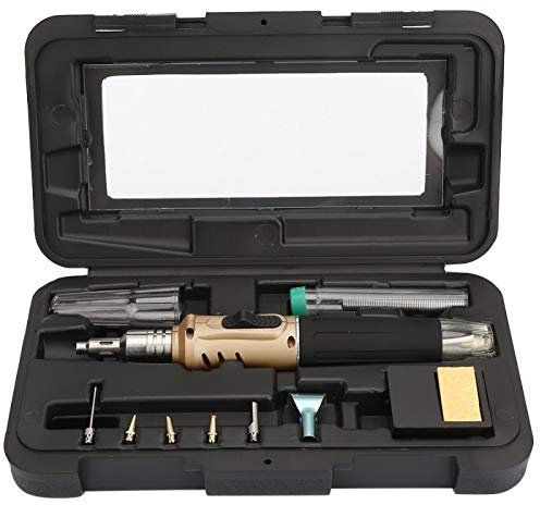 Fafeicy 10PCS Gas Soldering Iron, HS-1115K Multi-Function Butane Gas Soldering Iron Cordless Solder Welding Torch Kit(Handle Color: Gold), Soldering Iron