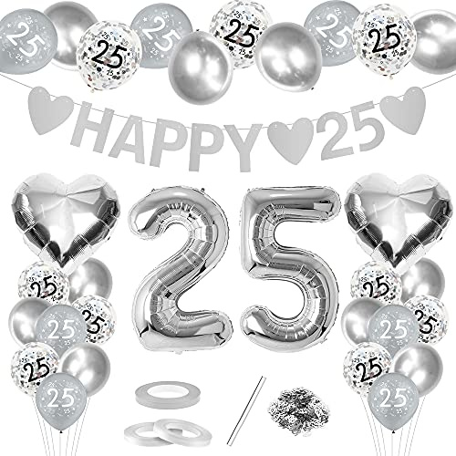 Silberhochzeit Luftballons, Silber Luftballons Deko Set, 25. Hochzeitstag Luftballons, 38 Stück Silberhochzeit Hochzeit Luftballons, für Silberne Hochzeit Feier Jubiläum Luftballons Deko