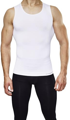 STRAMMERMAX Performance® Kompressionstank topp | Män | Shapewear, stöder hållningen, Vit, XL/XXL