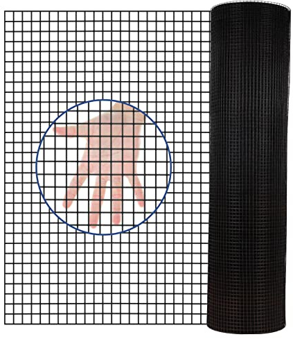 Hardware Cloth PVC Coated Wire Mesh 48'' x 50' 1/4inch Mesh Black Vinyl Coated Fence Chicken Wire Fencing 19 Gauge Chain Link Fence for Chicken Coop,Animal Control,Gutter Guard, and Home Improvement…