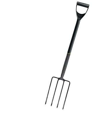 PaMeer Heavy Duty Gardening Fork, Carbon Steel Digging Fork Border Fork, Ergonomic Design Tilted Grip and 4 Tines Lightweight Ladies Garden Fork _ Grey_ 102x 18Cm