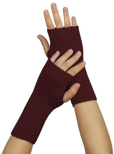 banora Armstulpen/Pulswärmer mit Daumenloch für Damen und Herren in der Naturqualität mit Schurwolle und Seide (Gr. 2, Farbe: bordeaux)