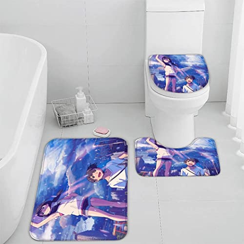 TiaoTian Badematten Set 3 teilig Anime 3D Badezimmerteppich Set WC Vorleger Set rutschfeste Badematte Maschinenwaschbar Badteppich Set für Badezimmer Flanell badvorleger Cartoon-Mädchen