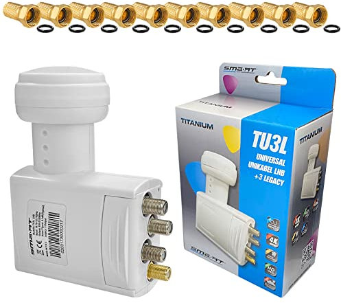 HB-DIGITAL Unicable LNB SCR 3 Legacy LNC fino a 7 partecipanti (4 Unicable & 3 Diretto), schermatura LTE, protezione dalle intemperie estensibile, 1080p Full HD 4K UHD + 10 connettori F dorati con