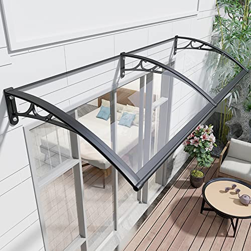 Vordach Überdachung Haustürvordach Vordach für Haustür Transparent Pultvordach,Sonnenschutz Regenschutz Pultbogenvordach aus Transparent Polycarbonat und Aluminium Rahmen (100x260cm/39x102)