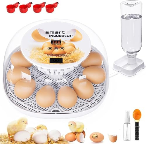 Incubadoras para huevos para incubar, incubadora para 12 huevos con automático de los huevos y control de humedad, llenado automático de agua, mirilla LED, para incubar huevos de pollo, pato