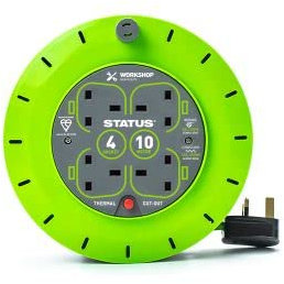 STATUS 4 Socket Cable Reel, 10m, Green, 13 Amp, Heavy Duty, Outdoor Extension Lead, Ideal for Garden, DIY, Workshop, Power Tools, Home Use (S13A4SKT10MCR6)