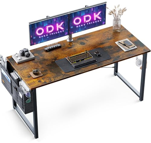 ODK Escritorio de Ordenador, 120x48x73.5cm Mesa de Estudio de Ordenador con Bolsa de Almacenaje y Gancho para Auriculares Mesa de Escritura de Ordenador para Oficina, Dormitorio