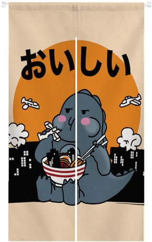 Ofat Home Little Monster Dinosaurier Japanischer Noren Türvorhang für Küche Badezimmer Türteiler Wandteppich Vorhang Dekor, benutzerdefinierte Türvorhang (Nudel)