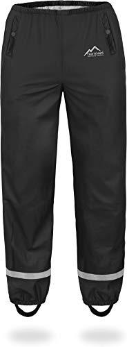 normani Kinder-Regenhose 2-Wege-Stretch Überziehhose Unisex für Jungen und Mädchen ungefüttert - Wasserdicht (Wassersäule: 5000 mm, Winddicht und Atmungsaktiv Schwarz 170-176