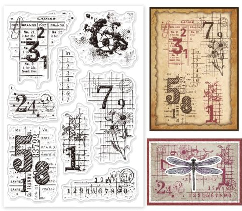 GLOBLELAND Vintage Zahlen Transparente Stempel für Scrapbooking Textur Hintergrund Klare Stamps Retro Silikonstempel Für Kartengestaltung DIY Prägung Journaling