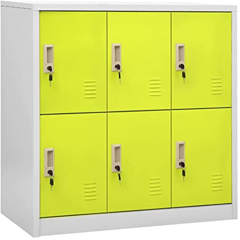 DJEKA Spind Mit 6 Fächern Schließfachschrank Stahlschrank Abschließbar Hellgrau und Grün - Wertsachen Schrank 90x45x92,5 cm Stahl