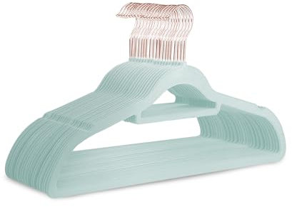 KEPLIN Velvet Hangers 20 Pack - Non-Slip Clothes Hangers with Tie Bar & 360° Hook - Durable & Sturdy, Space-Saving Wardrobe Organisers for Suits, Jackets & Clothes- Home Storage Solution (Mint Green)