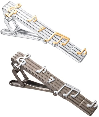 RunootPR 2 Stück Krawattennadel Musik Silber Pistolenschwarz Krawattenklammer Personalisiert für Herren Hochzeit Geschäft Parteien Herrenschmuck mit Geschenkbox