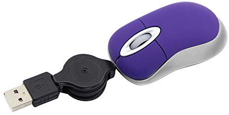 KeautFair Mini-Maus mit Kabel, einziehbar, 70 cm, USB-Kabel, 1600 dpi, tragbar, ergonomisch, kleine Tasche, Reisemäuse für Kinder, kleine Hände, für Win98/Win7/2000/ME/XP/Vista, Laptop, PC (lila)