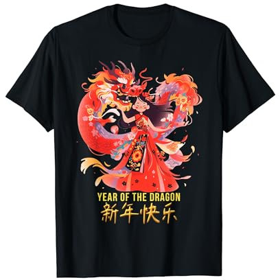Vêtements du Nouvel An Chinois Dragon Rouge Année du Dragon 2024 T-Shirt