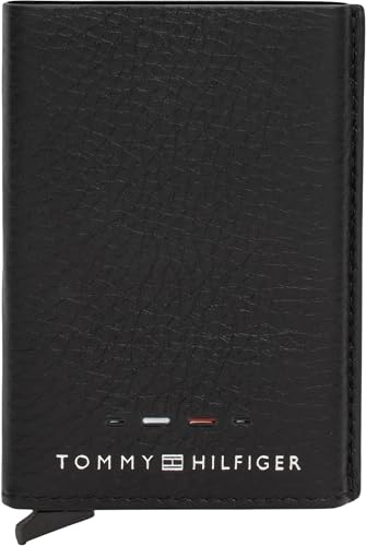 Tommy Hilfiger Uomo Porta Carte Premium Metal Holder in Pelle, Nero (Black), Taglia Unica