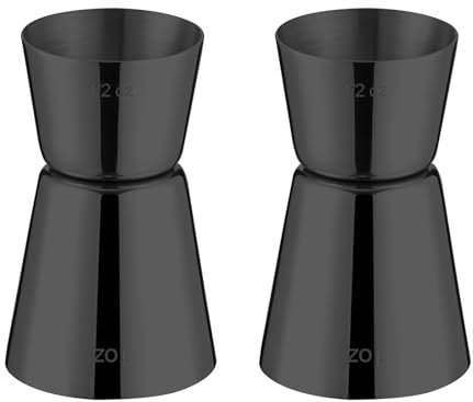 BRIOUT - Jigger para bartending, doble medidor japonés de acero inoxidable 304 de grado alimenticio, 28.3 g 1/56.7 g con medidas en el interior, negro, 2 unidades